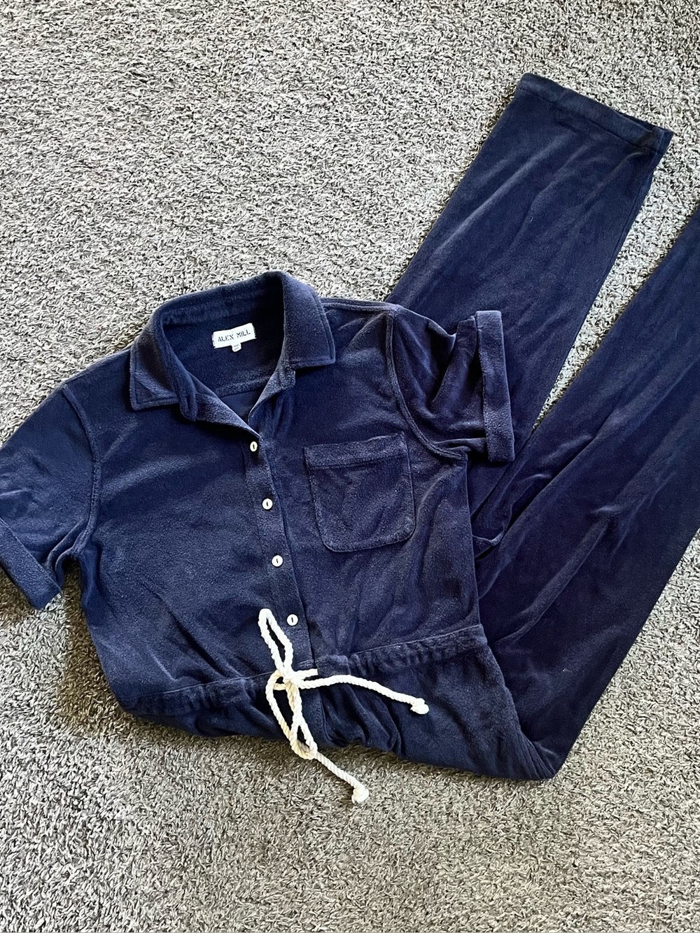 Alex Mill Benny Jumpsuit Women's L Blue Terry Cloth Overall Utility Short Sleeve